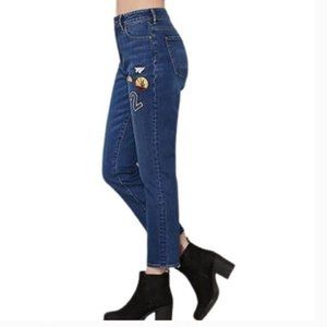 Pacsun Retro Jeans Embroidered Patches Women's Size 26 Cropped Stretch Denim